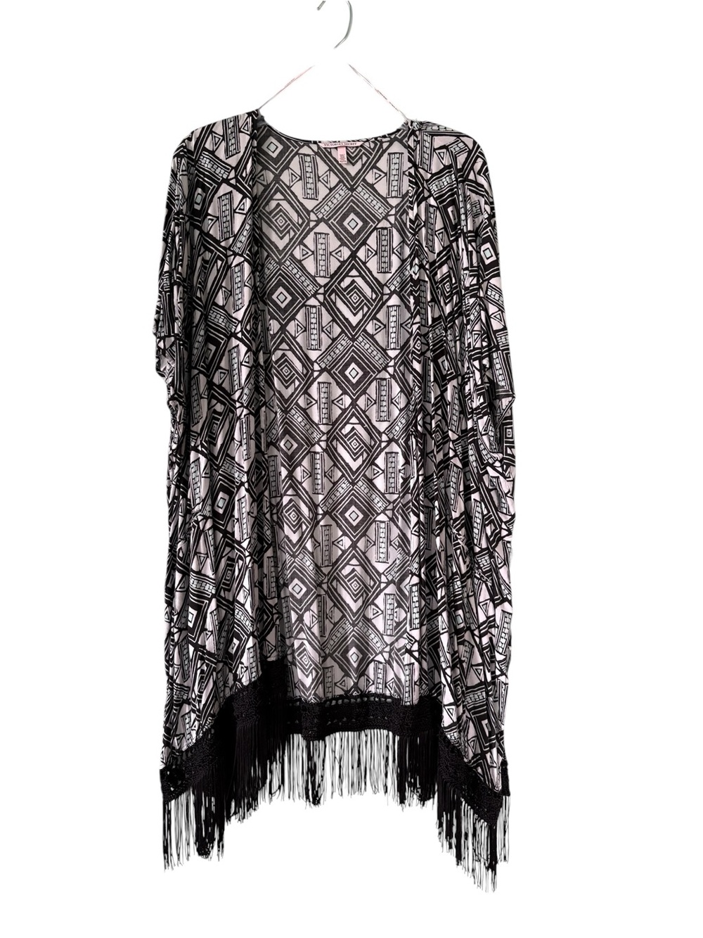 Victoria's Secret Black & White Geometric Fringe Kimono